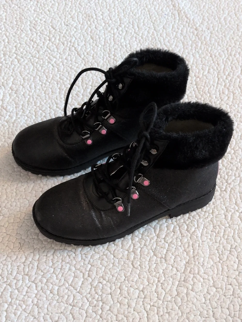 Juicy Couture Lace Up Sparkle Faux Fur Ankle Boots Gorpcore Feminine Whimsigoth